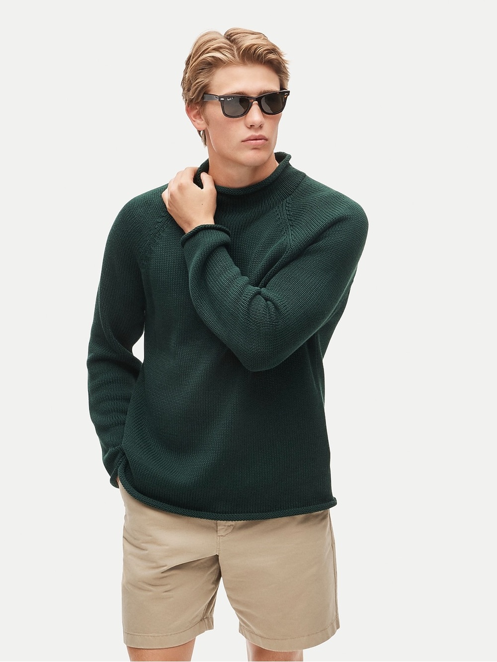 J. Crew 1988 Vintage Rollneck Sweater in Cotton - Dark Green - Size Large